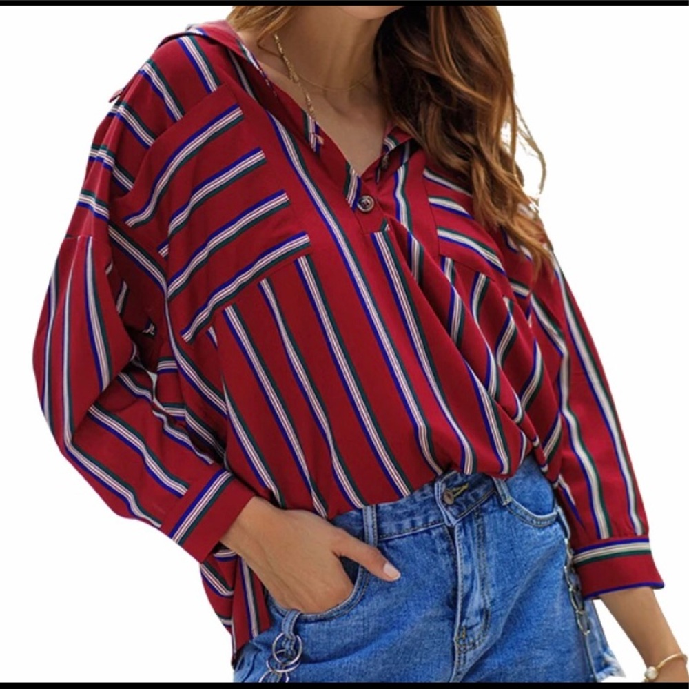 Stripped long sleeve woman blouse